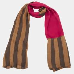 Fendi Brown Pequin Stripe Silk Chiffon Scarf