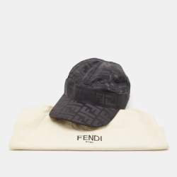 Pre Owned Fendi Black FF Patterned Nylon Blend Cap L