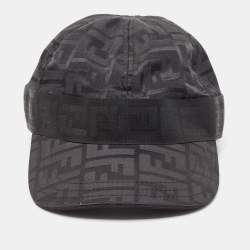 Pre Owned Fendi Black FF Patterned Nylon Blend Cap L