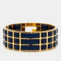 Fendi Fendista Leather Gold Tone Bracelet M