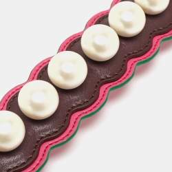 Pre Owned Fendi Burgundy/Pink Pearl Embellished Leather Mini Strap You Shoulder Bag Strap