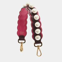 Pre Owned Fendi Burgundy/Pink Pearl Embellished Leather Mini Strap You Shoulder Bag Strap