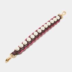 Pre Owned Fendi Burgundy/Pink Pearl Embellished Leather Mini Strap You Shoulder Bag Strap