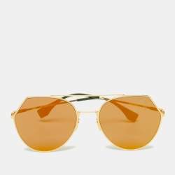 Pre Owned Fendi Gold Tone/Grey Mirrored FF0194/S Geometric Sunglasses