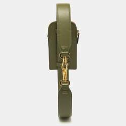 Pre Owned Fendi Olive Green Leather Cell Pocket Bag Strap