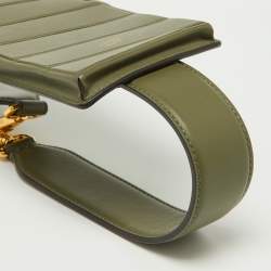 Pre Owned Fendi Olive Green Leather Cell Pocket Bag Strap