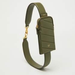 Pre Owned Fendi Olive Green Leather Cell Pocket Bag Strap