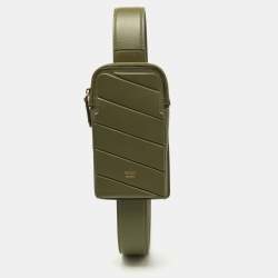 Pre Owned Fendi Olive Green Leather Cell Pocket Bag Strap