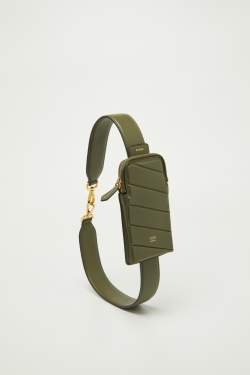 Pre Owned Fendi Olive Green Leather Cell Pocket Bag Strap