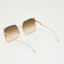 Pre Owned Fendi Gold Tone/Brown Pink Ombré FF0259/S Studded Geometric Sunglasses