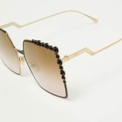 Pre Owned Fendi Gold Tone/Brown Pink Ombré FF0259/S Studded Geometric Sunglasses
