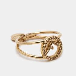 Pre Owned Fendi F is Fendi Crystal Logo Gold Tone Ring Size 54