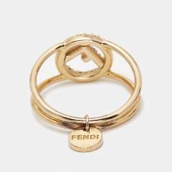 Pre Owned Fendi F is Fendi Crystal Logo Gold Tone Ring Size 54
