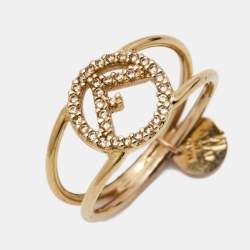 Pre Owned Fendi F is Fendi Crystal Logo Gold Tone Ring Size 54