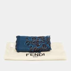Fendi Blue Zucca Leopard Pattern Printed Modal & Silk Scarf