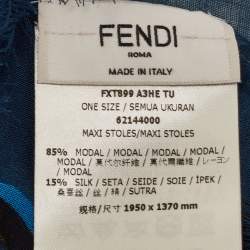 Fendi Blue Zucca Leopard Pattern Printed Modal & Silk Scarf