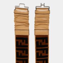 مملوكة مسبقًا Fendi Brown/Black Zucca Velvet and Pleated Leather Waist Belt 85CM