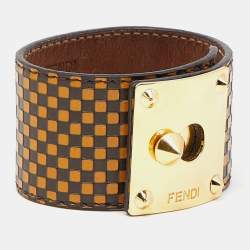 Pre Owned Fendi Leather Gold Tone Bracelet
