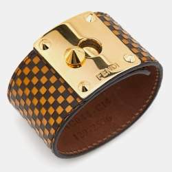 Pre Owned Fendi Leather Gold Tone Bracelet