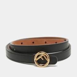 Pre Owned Fendi Black Leather F is Fendi Slim Belt 85 CM