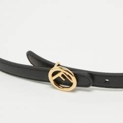 Pre Owned Fendi Black Leather F is Fendi Slim Belt 85 CM