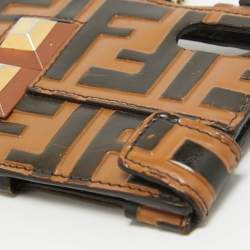 Fendi Brown/Black Zucca Leather iPhone X Case Chain Strap