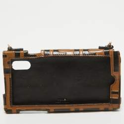 Fendi Brown/Black Zucca Leather iPhone X Case Chain Strap