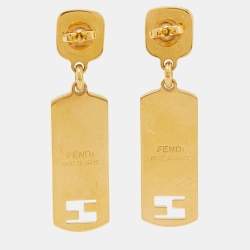 Pre Owned Fendi FF Enamel Gold Tone Earrings