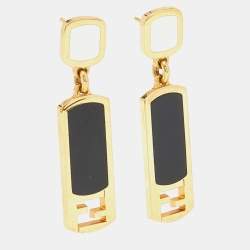 Pre Owned Fendi FF Enamel Gold Tone Earrings