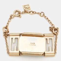 مملوكة مسبقًا Fendi FF Crystal Gold Tone Bracelet