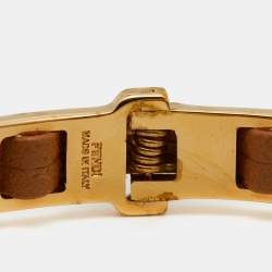 Fendi Fendista Gold Tone Brown Leather Woven Bangle Bracelet