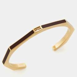 Pre Owned Fendi Baguette Enamel Gold Tone Bracelet 