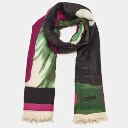Pre Owned Fendi Multicolor Monster Eye Print Wool & Silk Scarf