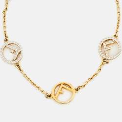 Pre Owned Fendi F is Fendi Gold Tone Crystal Logo Station Bracelet