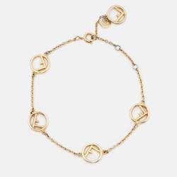 Pre Owned Fendi F is Fendi Gold Tone Crystal Logo Station Bracelet