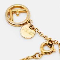 Pre Owned Fendi F is Fendi Gold Tone Crystal Logo Station Bracelet