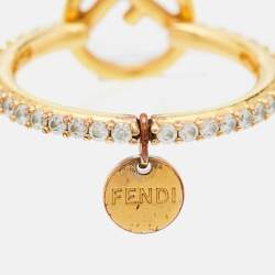 Pre Owned Fendi F is Fendi Gold Tone Crystal Logo Ring Size EU 54.5