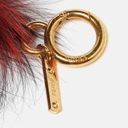 Pre Owned Fendi Mulitcolor Fox Fur and Leather Eye Studded Cube Monster Bag Charm