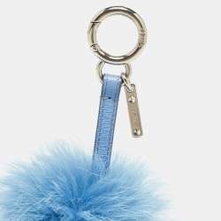 Pre Owned Fendi Blue Fur and Leather Pom Pom Bag Charm