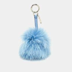 Pre Owned Fendi Blue Fur and Leather Pom Pom Bag Charm