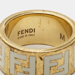 Pre Owned Fendi  Forever Enamel Gold Tone Ring Size 55