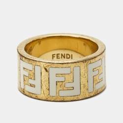 Pre Owned Fendi  Forever Enamel Gold Tone Ring Size 55