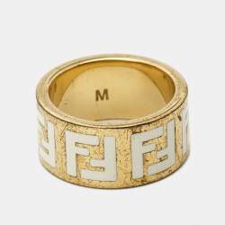 Pre Owned Fendi  Forever Enamel Gold Tone Ring Size 55