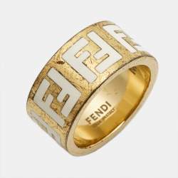 Pre Owned Fendi  Forever Enamel Gold Tone Ring Size 55