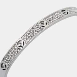 Pre Owned Fendi F Is Fendi Crystal Silver Tone Open Cuff Bracelet S