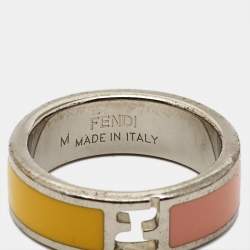 Fendi Fendista Bicolor Enamel Silver Tone Ring Size 55