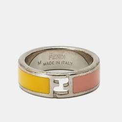 Fendi Fendista Bicolor Enamel Silver Tone Ring Size 55