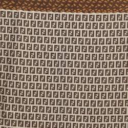 Pre Owned Fendi Brown Zucca Print Silk Square Scarf
