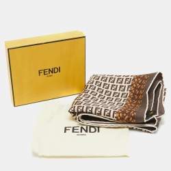 Pre Owned Fendi Brown Zucca Print Silk Square Scarf