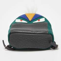 Pre Owned Fendi Multicolor Leather, Fur and Nylon Micro Monster Backpack Bag Charm